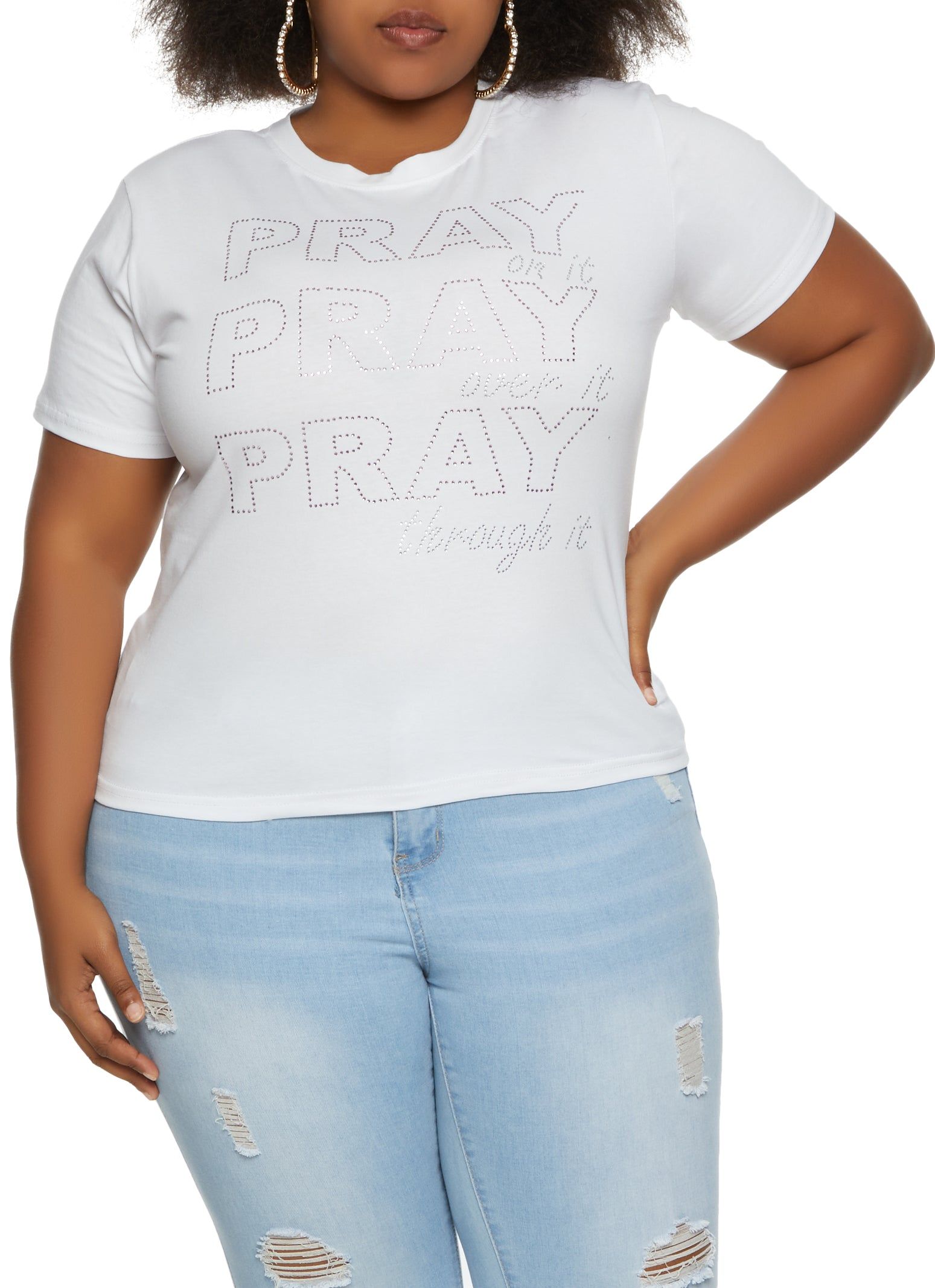 Plus Size Rhinestone Pray Through It Graphic Tee sold by Rainbow