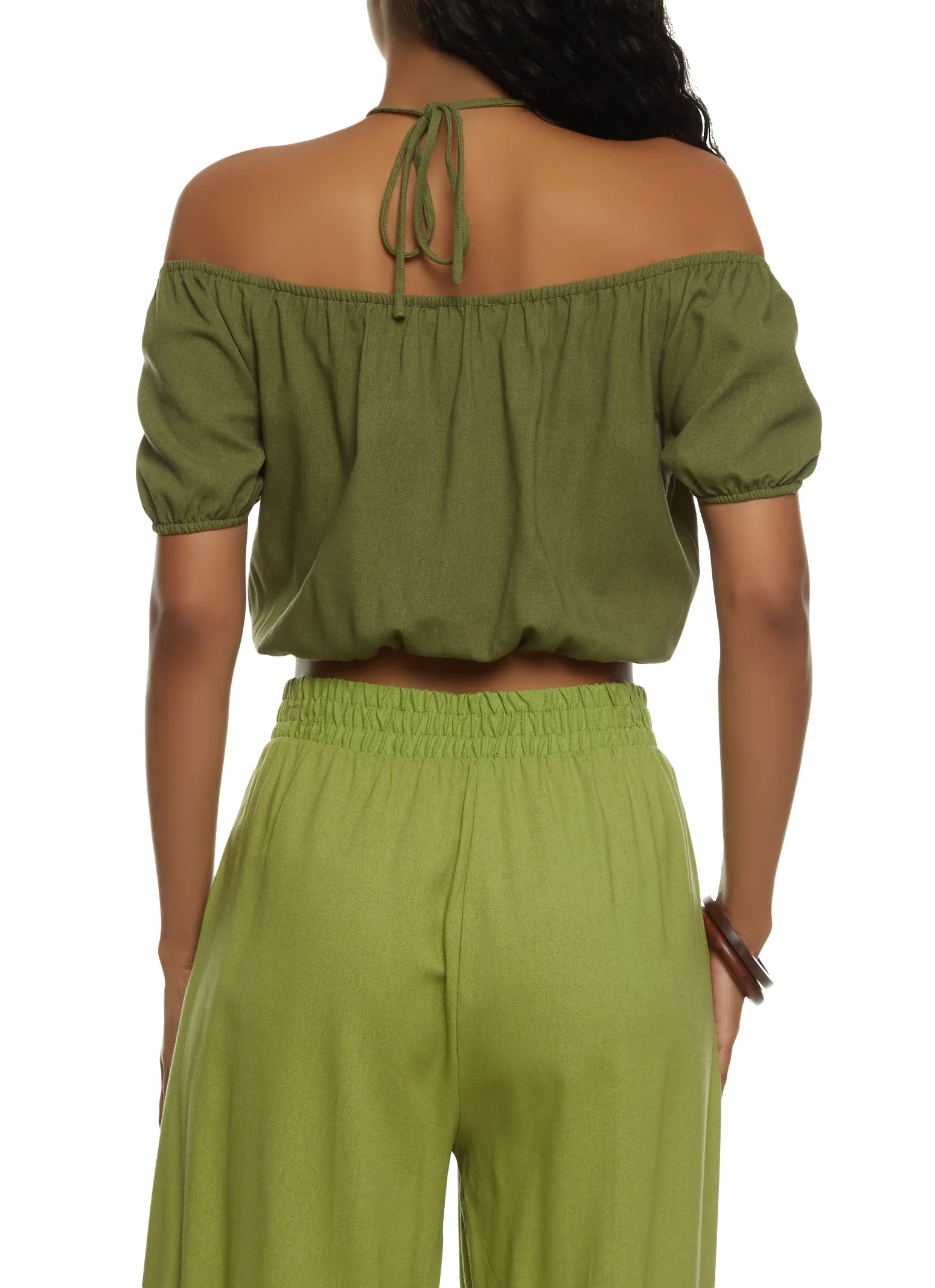 Iris Linen Off the Shoulder Halter Neck Crop Top sold by Rainbow product image thumbnail 3