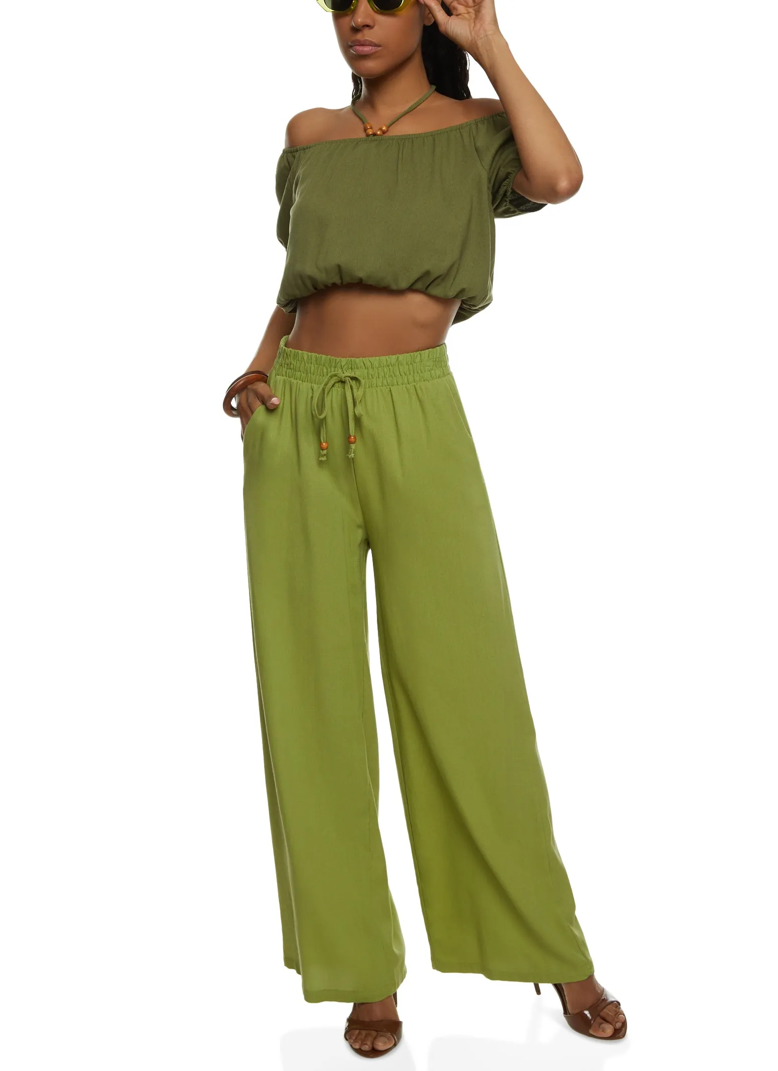 Iris Linen Off the Shoulder Halter Neck Crop Top sold by Rainbow product image thumbnail 2