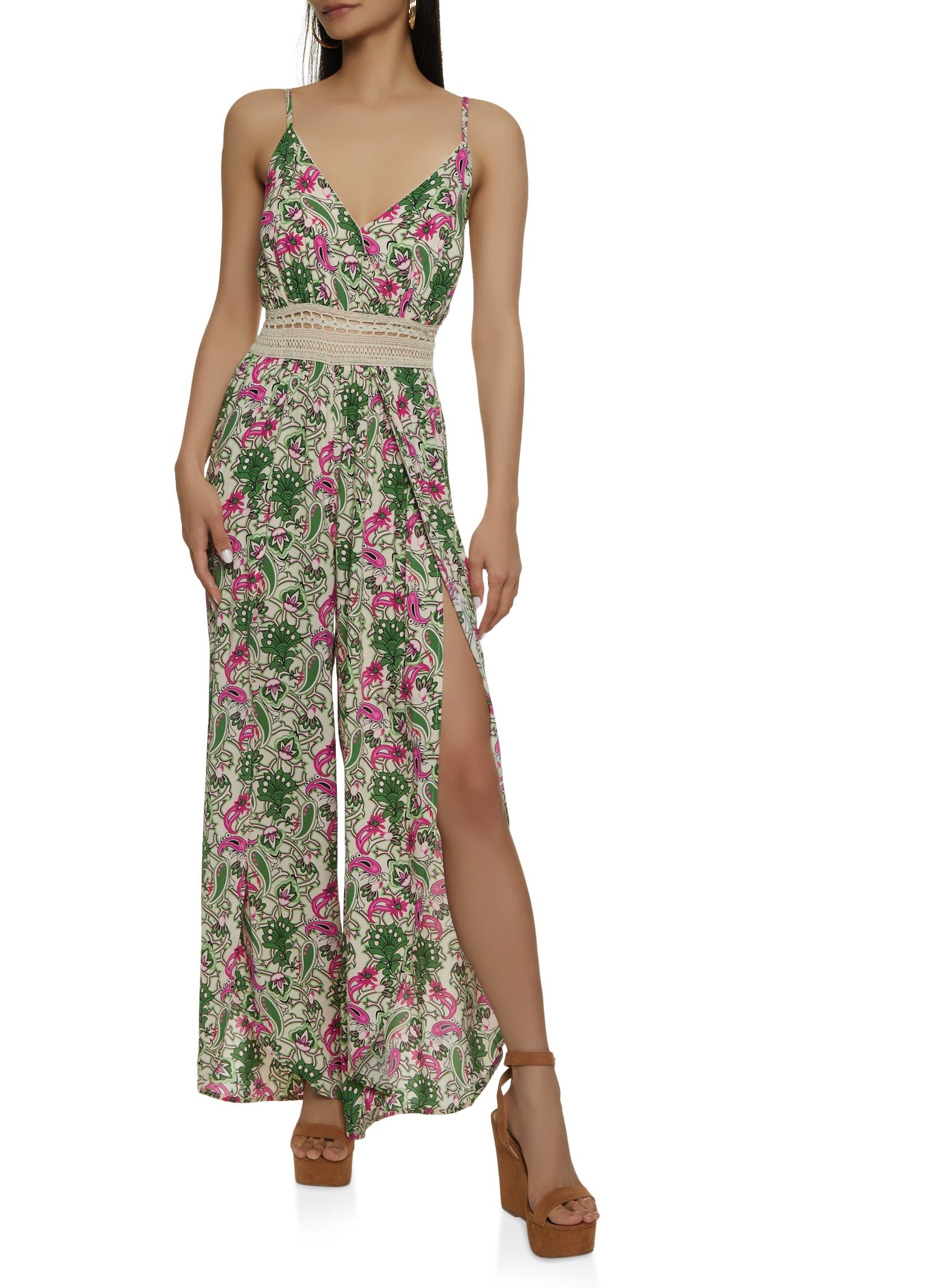 Tropical Crochet Waist V Neck Jumpsuit sold by Rainbow product image thumbnail 2