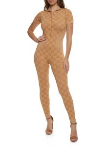 Checkered Seamless Zip Front Jumpsuit sold by Rainbow