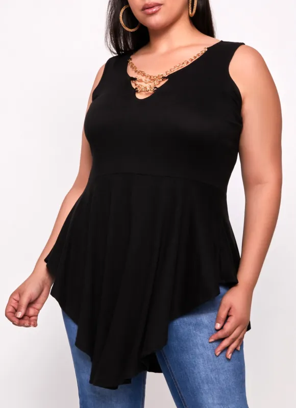 Plus Size Chain Detail Peplum Tunic Tank Top sold by Rainbow