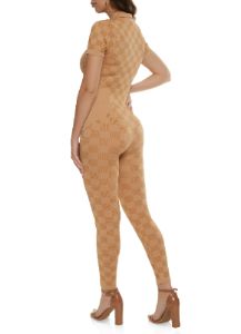 Checkered Seamless Zip Front Jumpsuit sold by Rainbow