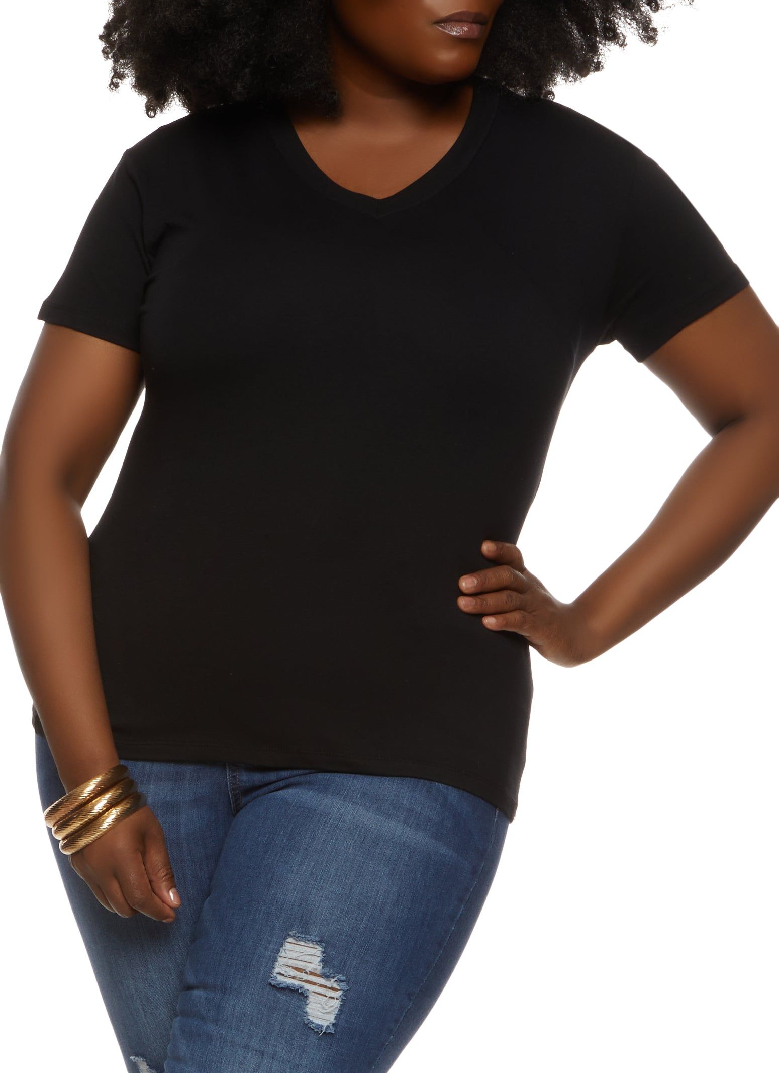 Plus Size Basic V Neck Short Sleeve T Shirt sold by Rainbow