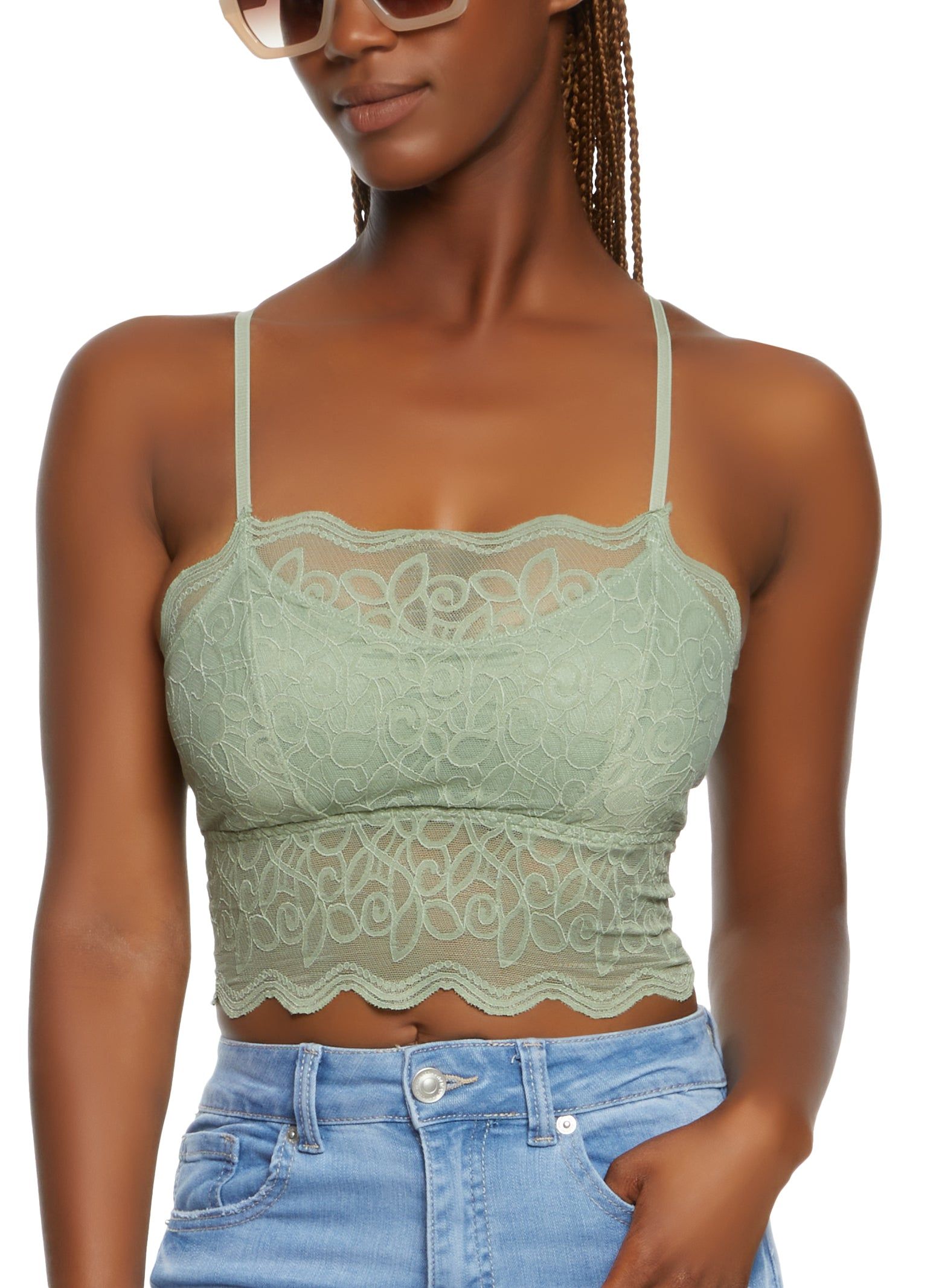 Lace Scalloped Hem Cropped Cami sold by Rainbow