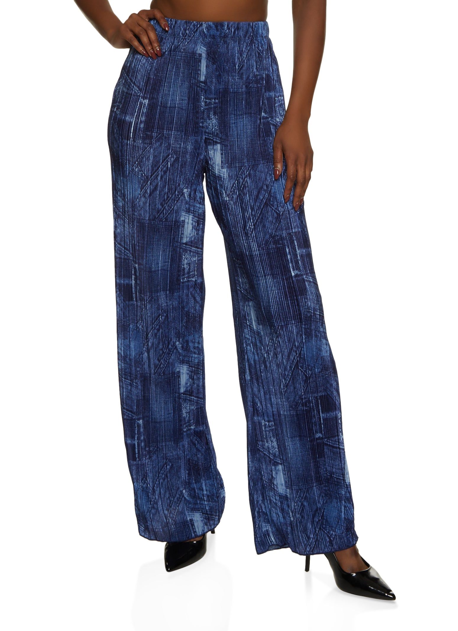 Plisse Printed Wide Leg Pants sold by Rainbow