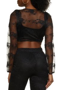 Floral Lace Tie Front Crop Top sold by Rainbow