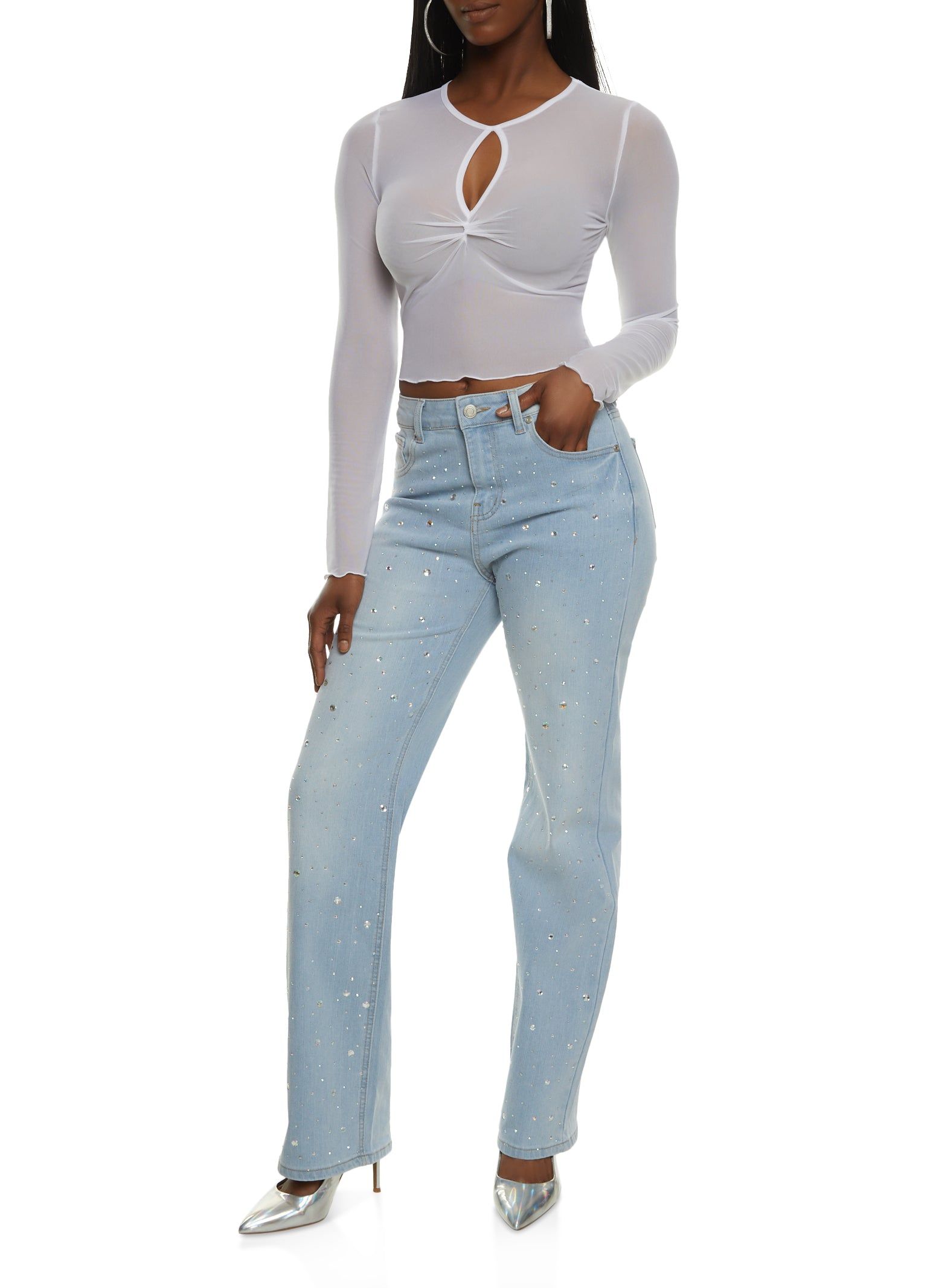 Rhinestone High Waist Straight Leg Jeans sold by Rainbow product image thumbnail 2