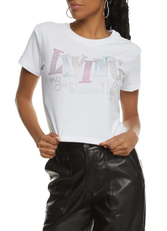 Living My Blessed Life Rhinestone Tee sold by Rainbow