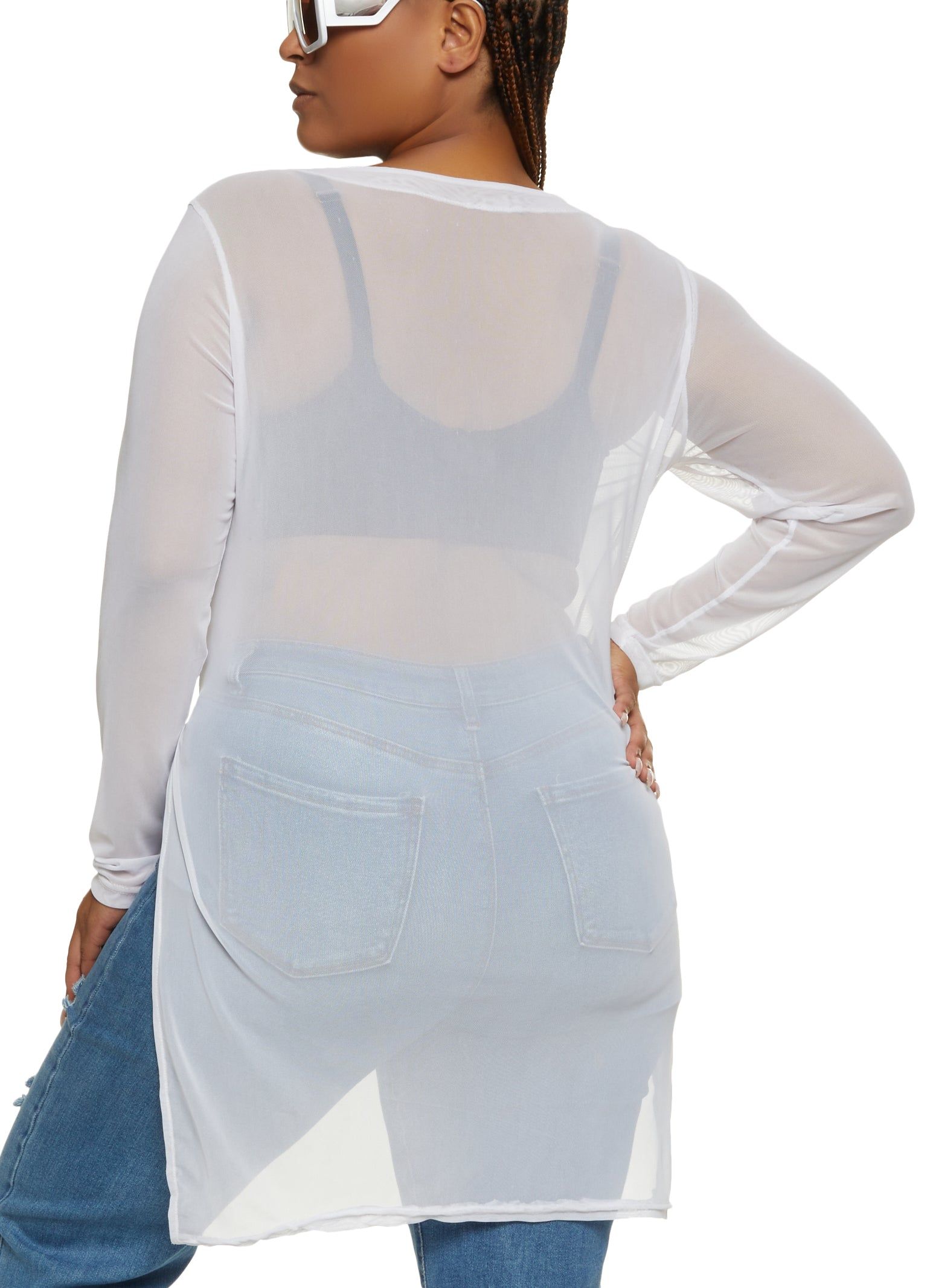 Plus Size Mesh Tie Front V Neck Shirt sold by Rainbow product image thumbnail 2