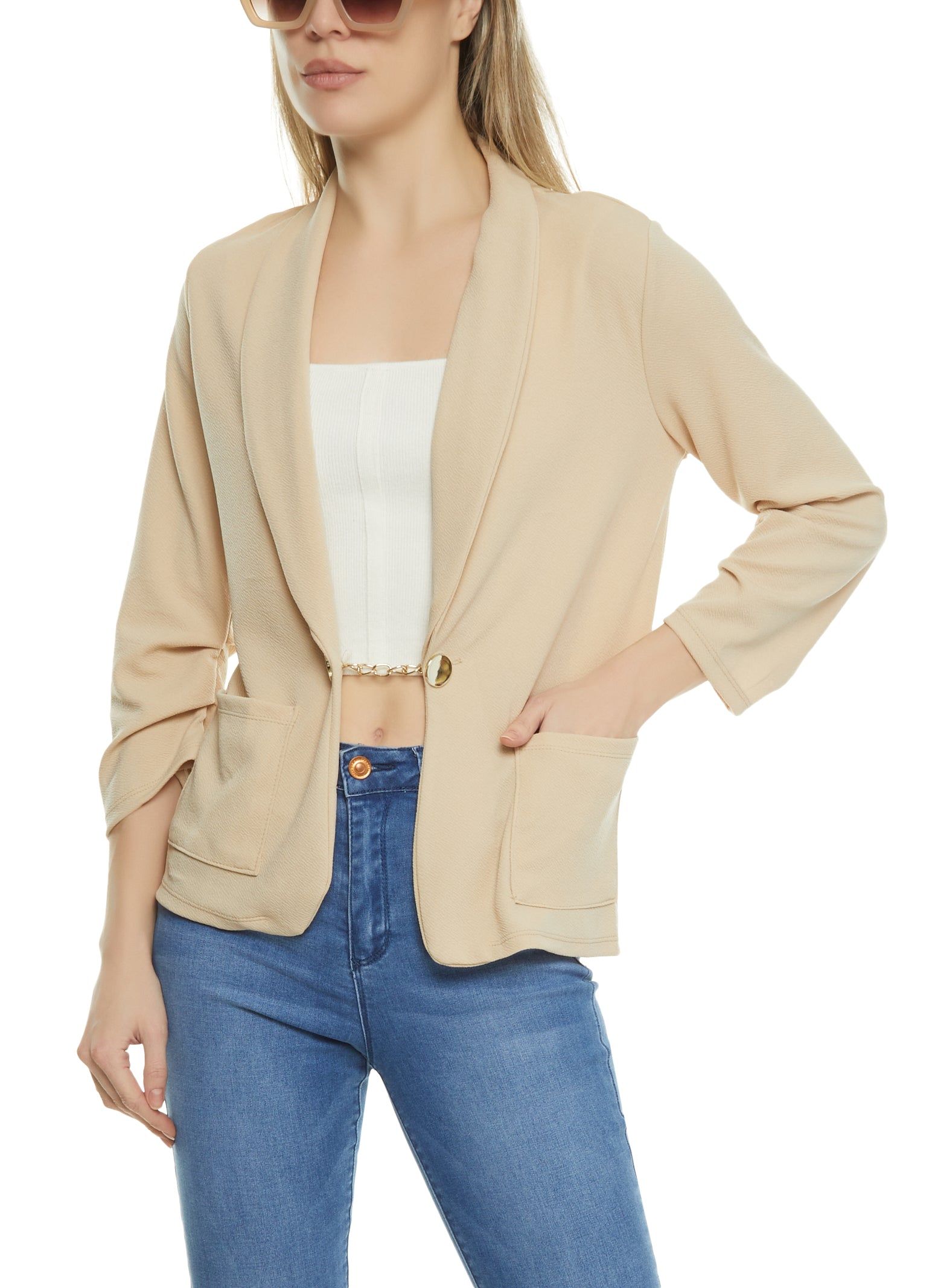 Crepe Knit Chain Detail Blazer sold by Rainbow