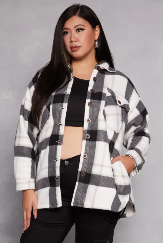 Plus Size Plaid Sherpa Lined Button Front Shacket sold by Rainbow