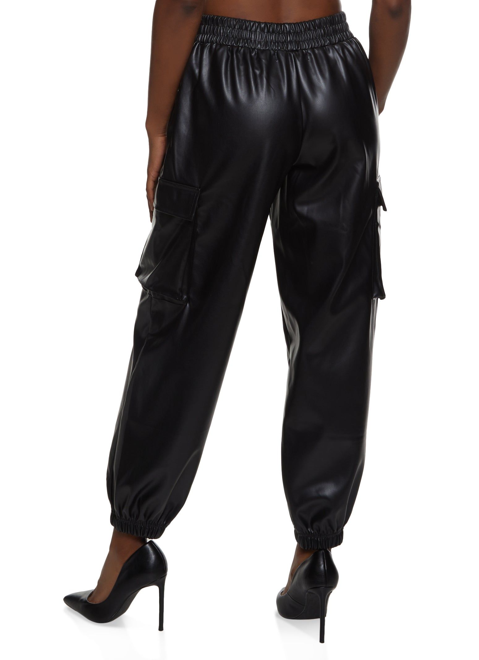 Faux Leather High Waisted Cargo Pocket Joggers sold by Rainbow product image thumbnail 3