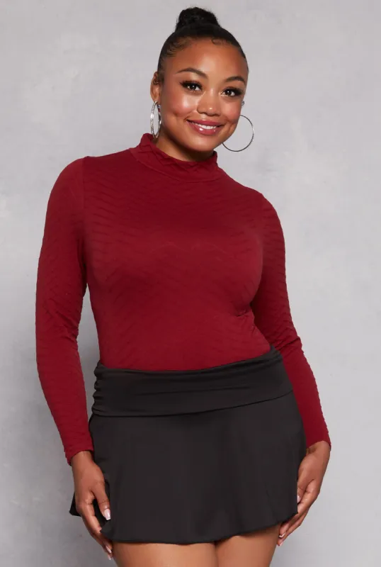 Plus Size Seamless Textured Knit Mock Neck Top sold by Rainbow