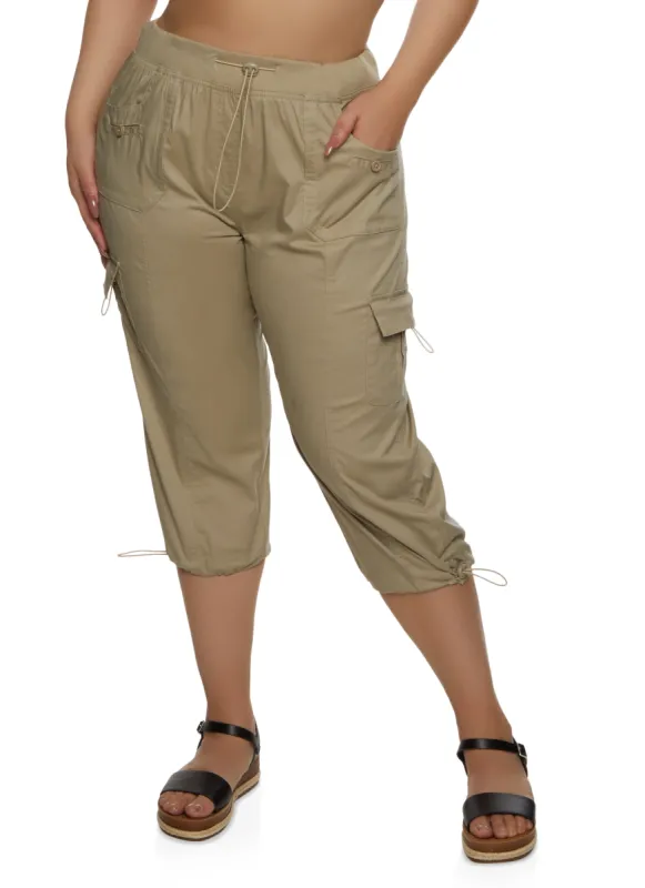 Plus Size Toggle Drawstring Cargo Capri Pants sold by Rainbow