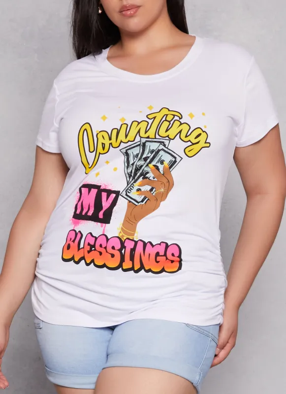 Plus Size Counting My Blessings Graphic Tee sold by Rainbow