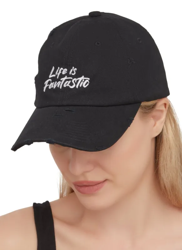 Life Is Fantastic Distressed Baseball Cap sold by Rainbow