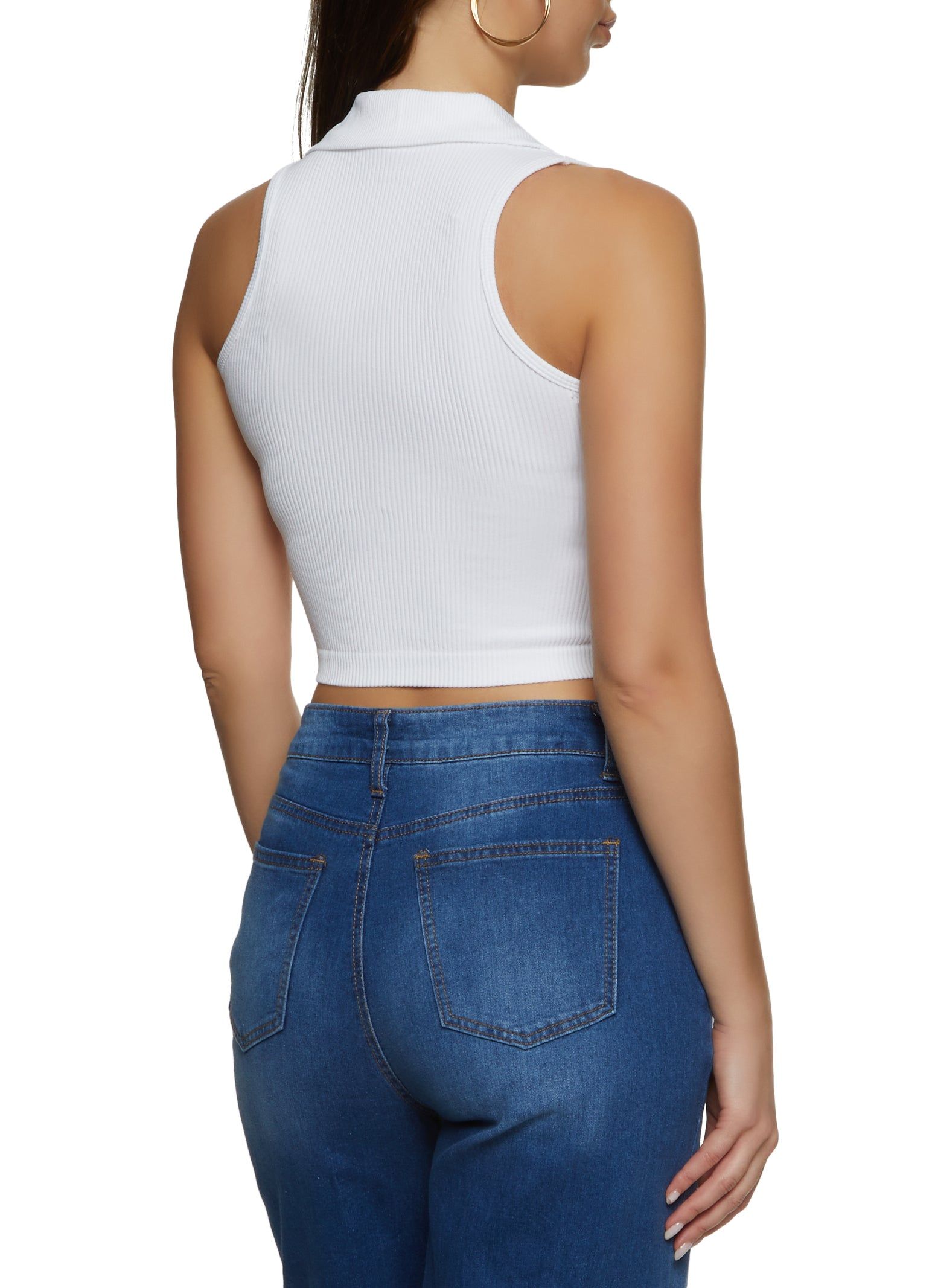 Seamless Rib Knit Collared Crop Top sold by Rainbow product image thumbnail 2