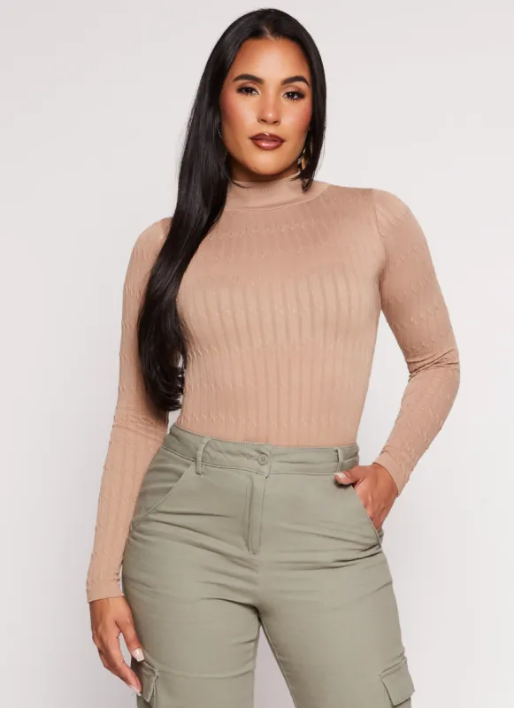 Seamless Cable Knit Mock Neck Top sold by Rainbow