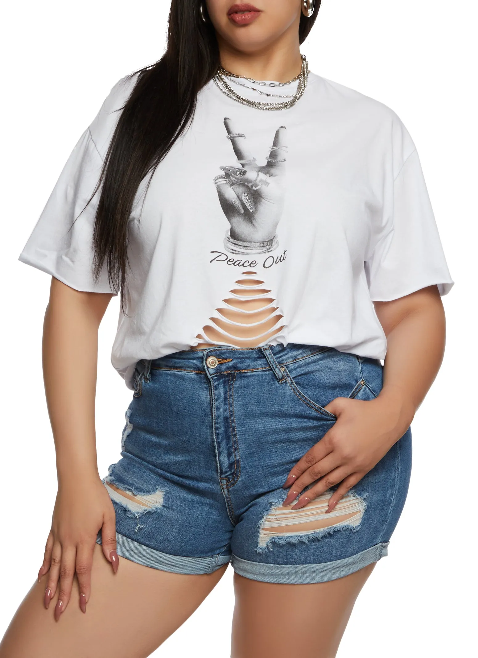 Plus Size Peace Out Laser Cut Graphic Tee sold by Rainbow product image thumbnail 2