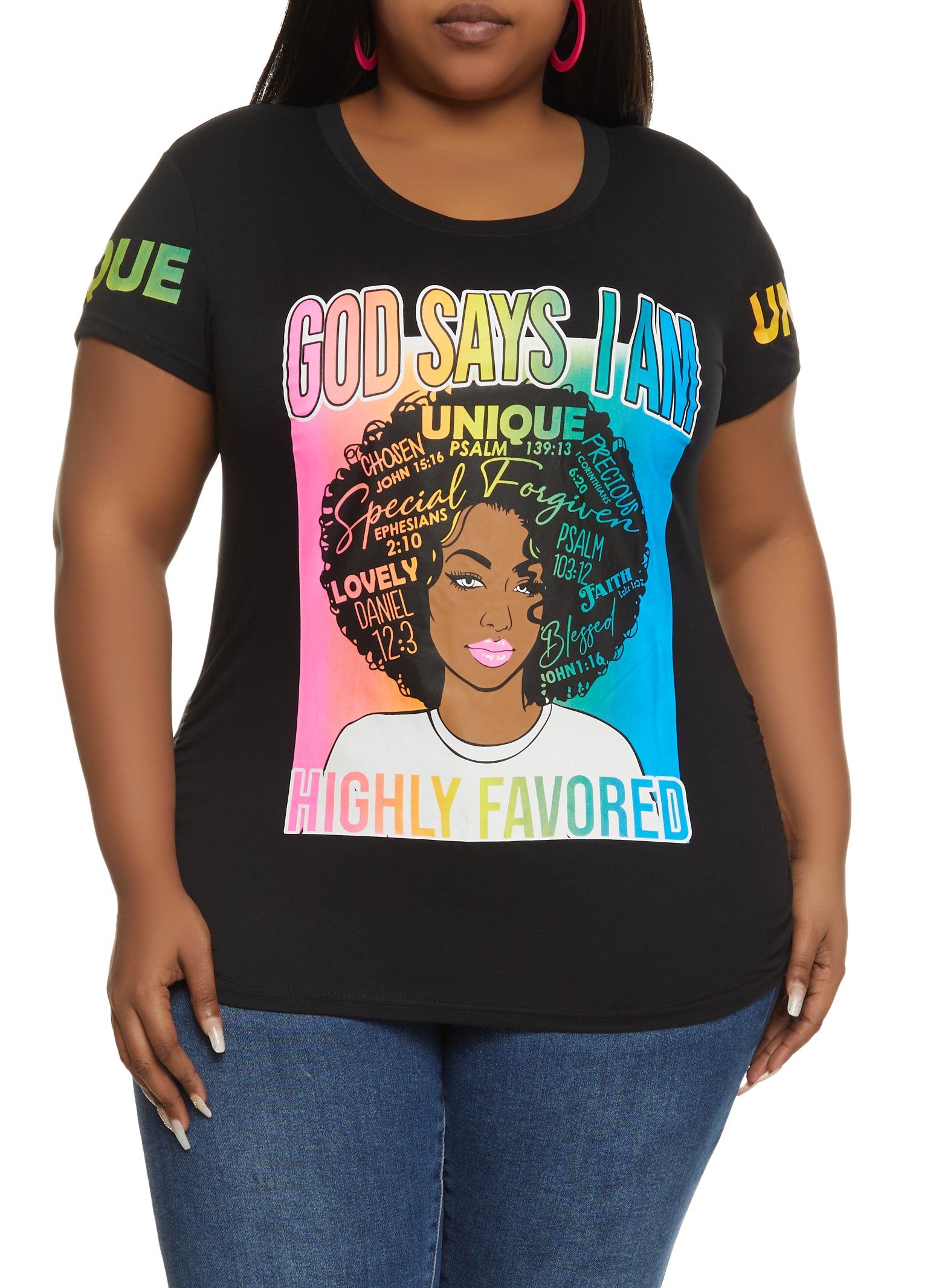 Plus Size I Am Highly Favored Graphic Tee sold by Rainbow