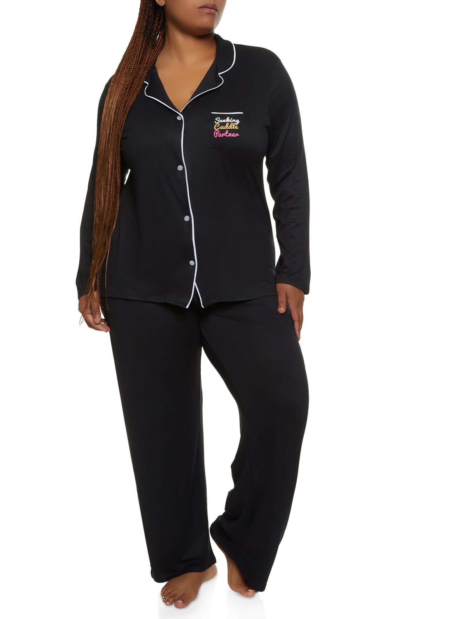 Plus Size Graphic Pocket Pajama Shirt and Pants sold by Rainbow