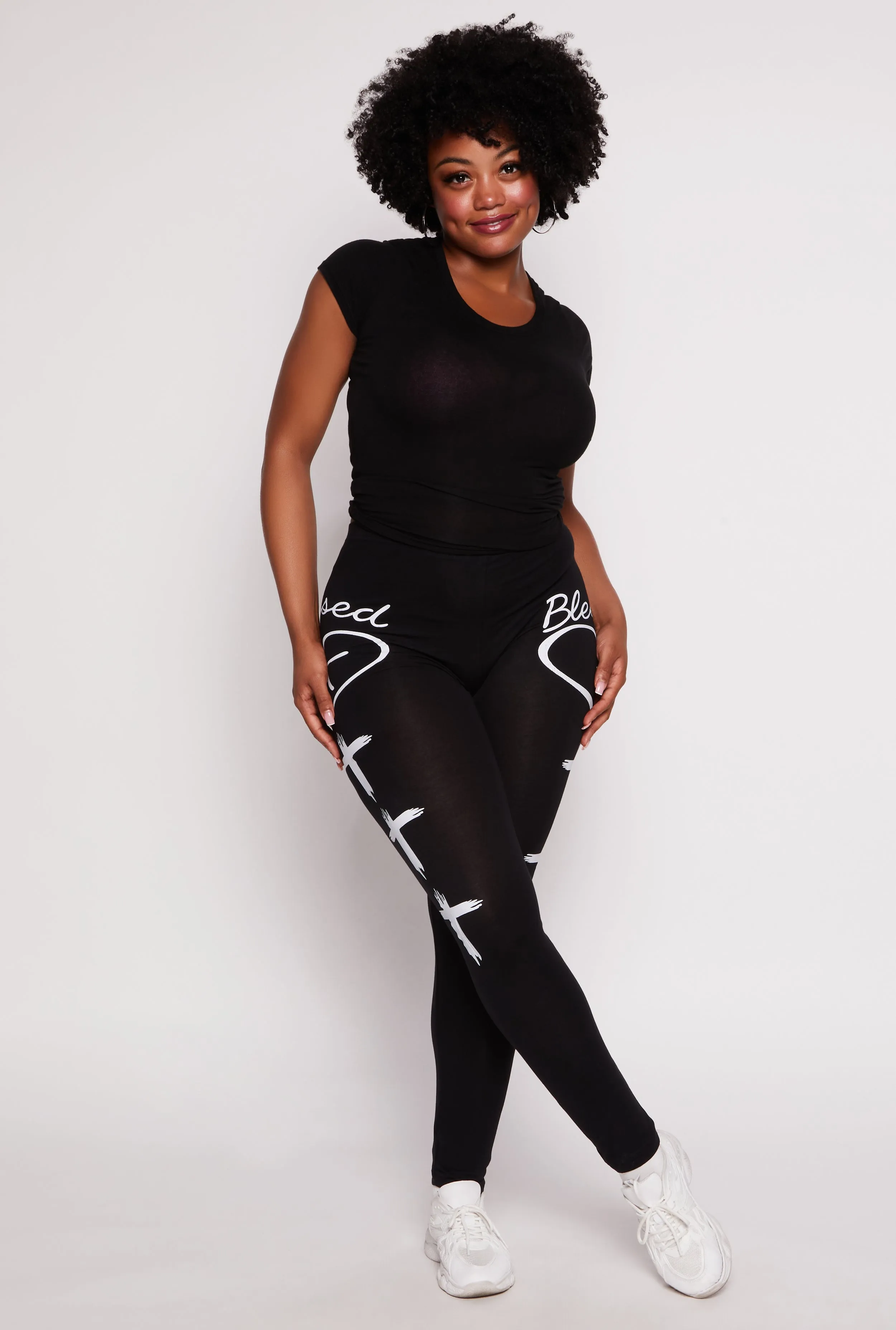 Plus Size Blessed Side Graphic High Waist Leggings sold by Rainbow
