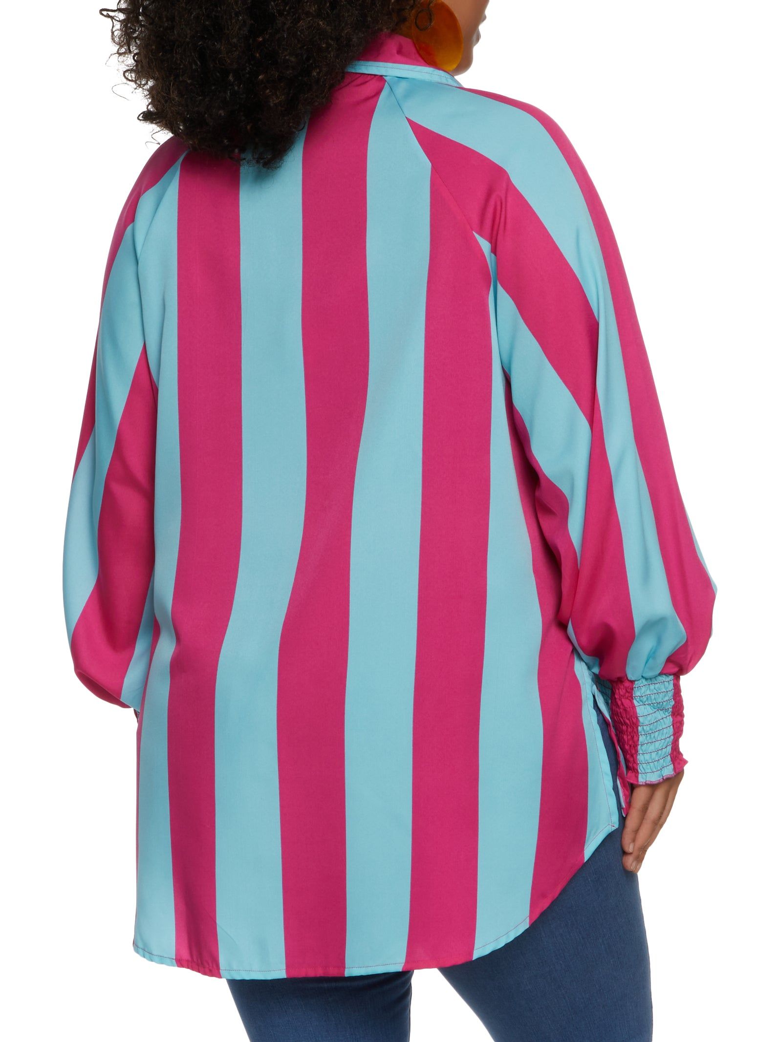 Plus Size Striped Smocked Cuff Button Front Blouse sold by Rainbow product image thumbnail 2