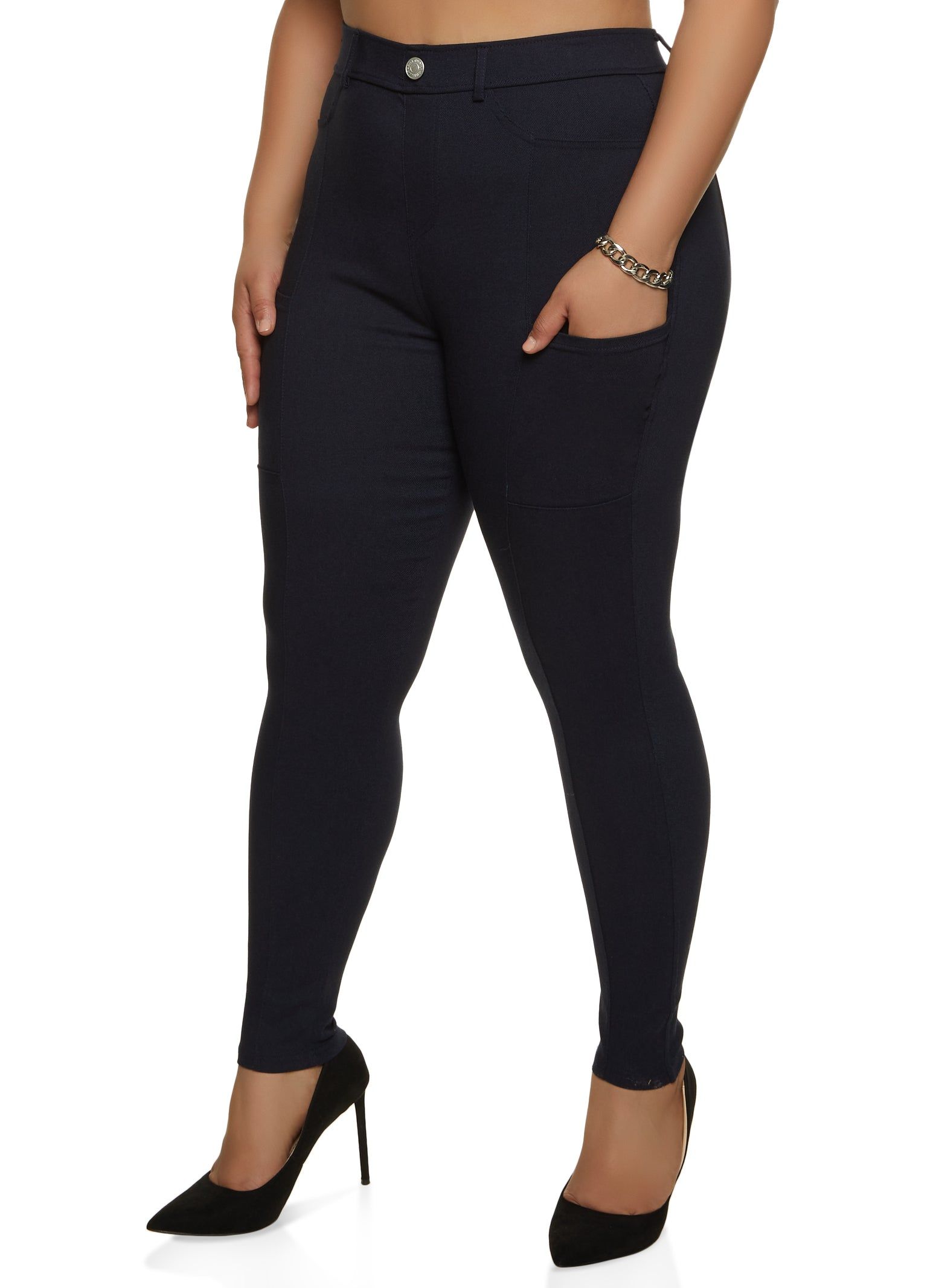 Plus Size Ponte Faux Pocket Dress Pants sold by Rainbow
