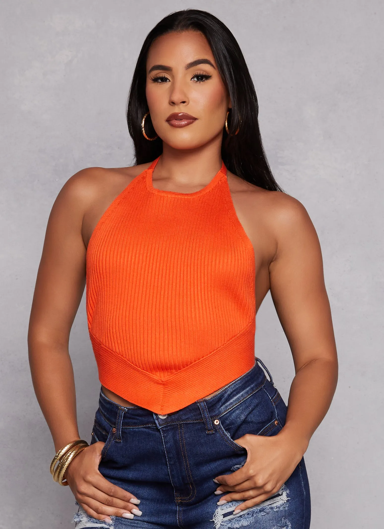 Almost Famous Open Tie Back Halter Neck Top sold by Rainbow