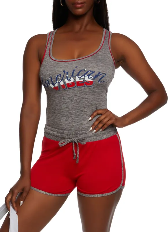 American Vibes Contrast Trim Tank Top sold by Rainbow