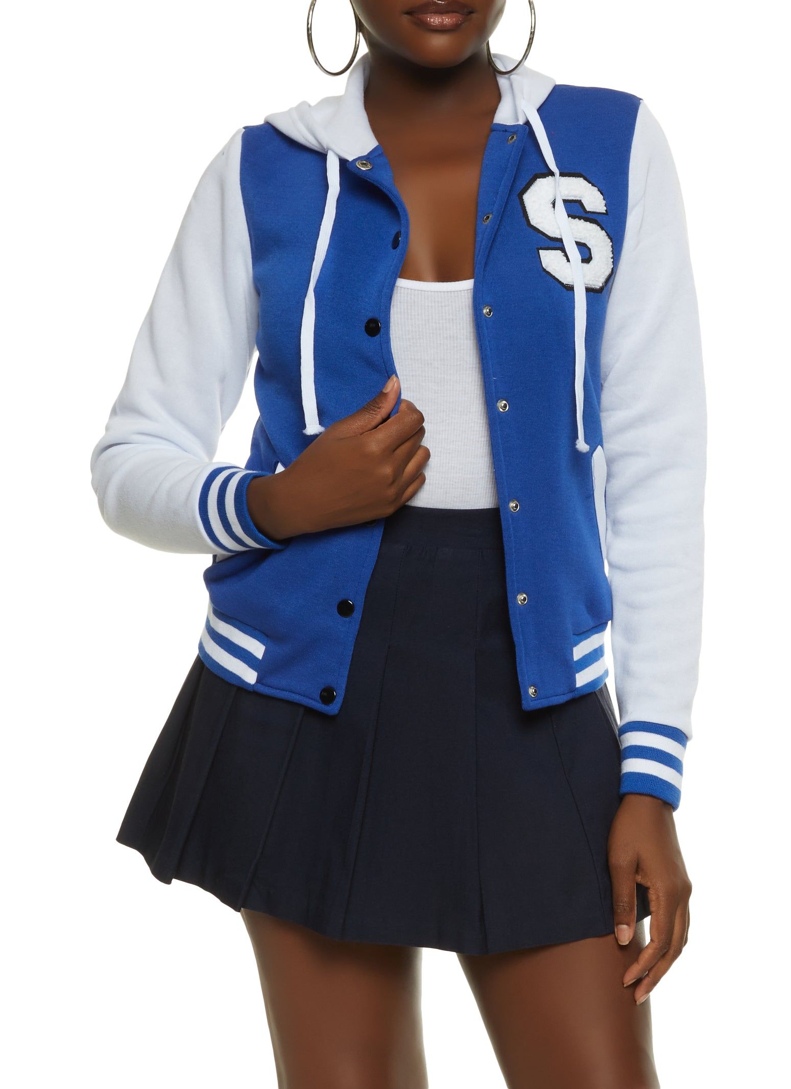Hooded Color Block Letterman Jacket sold by Rainbow