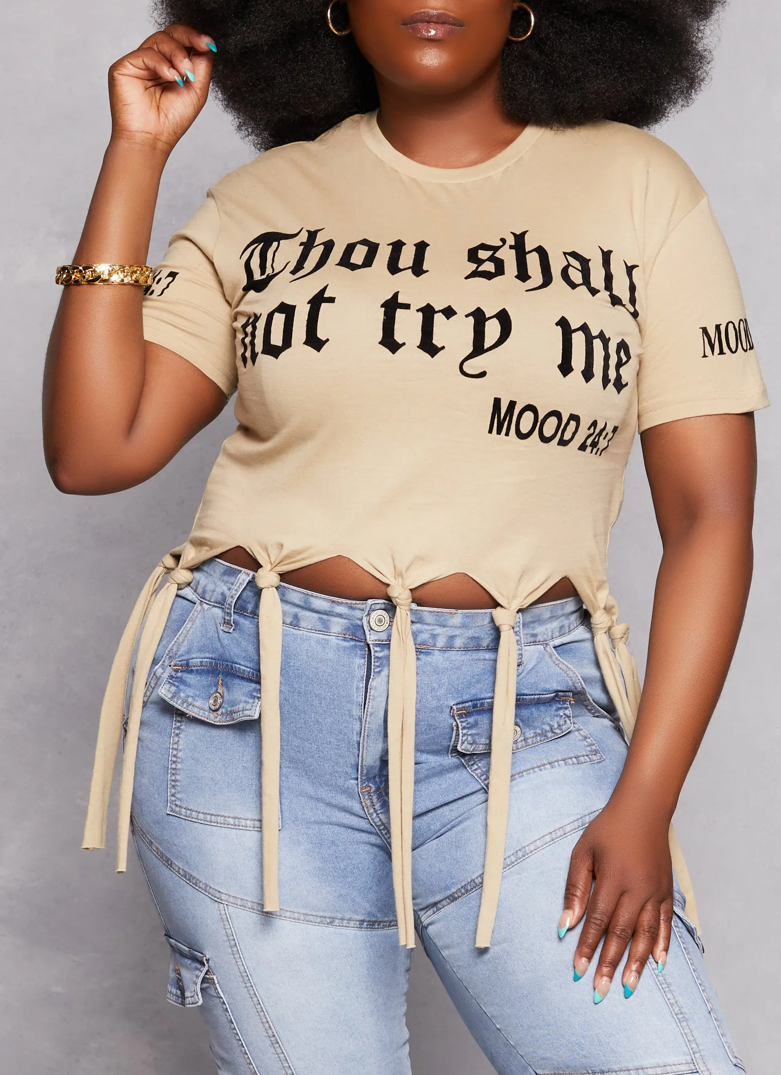 Plus Size Thou Shall Not Fringe T Shirt sold by Rainbow