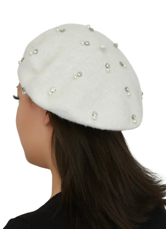 Faux Pearl Rhinestone Beret sold by Rainbow