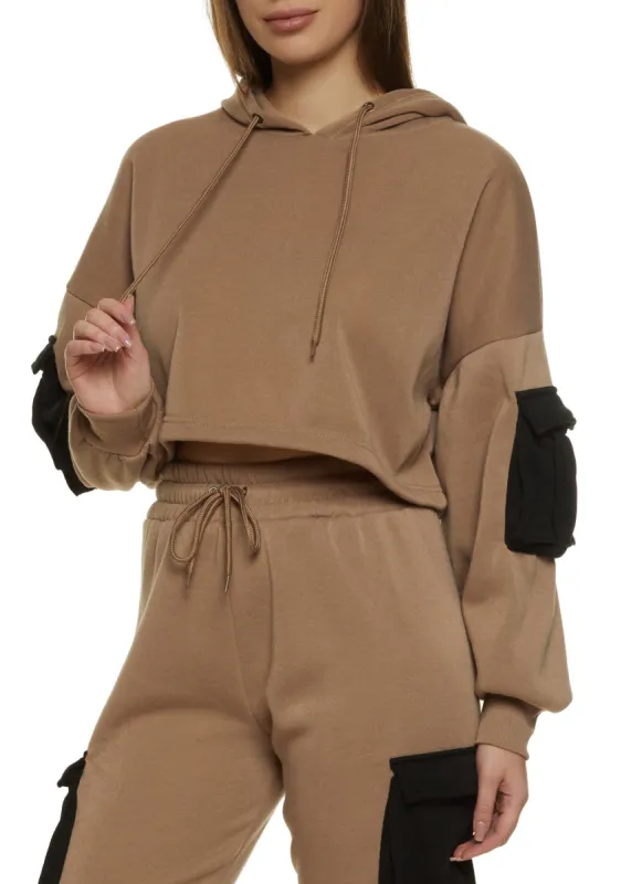 Color Block Cargo Pocket Cropped Hoodie sold by Rainbow