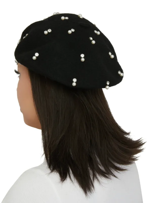 Faux Pearl Rhinestone Beret sold by Rainbow