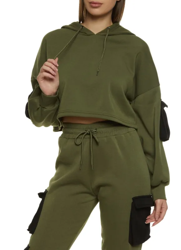Color Block Cargo Pocket Cropped Hoodie sold by Rainbow