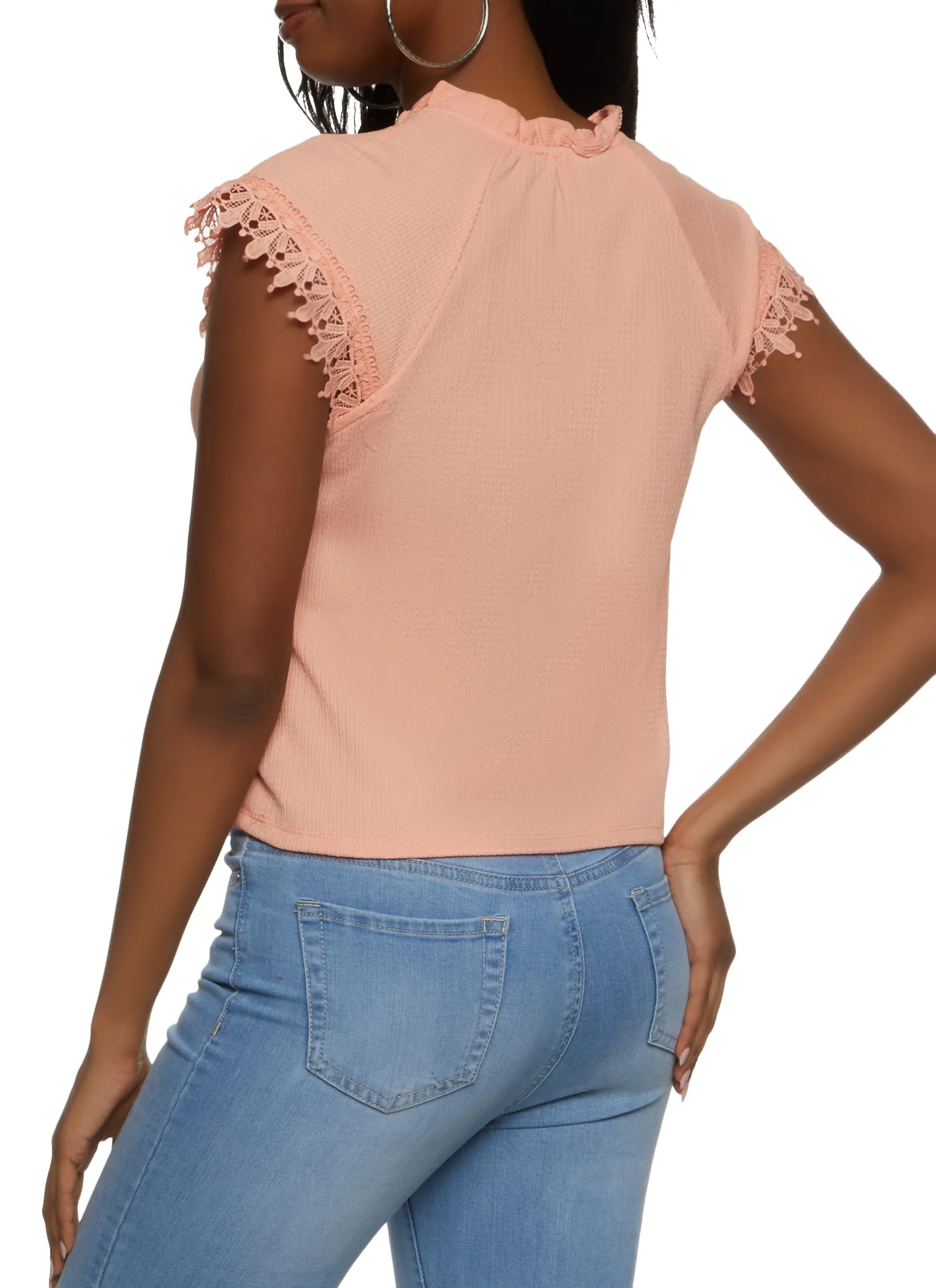 Textured Knit Lace Trim Sleeve Blouse sold by Rainbow product image thumbnail 2