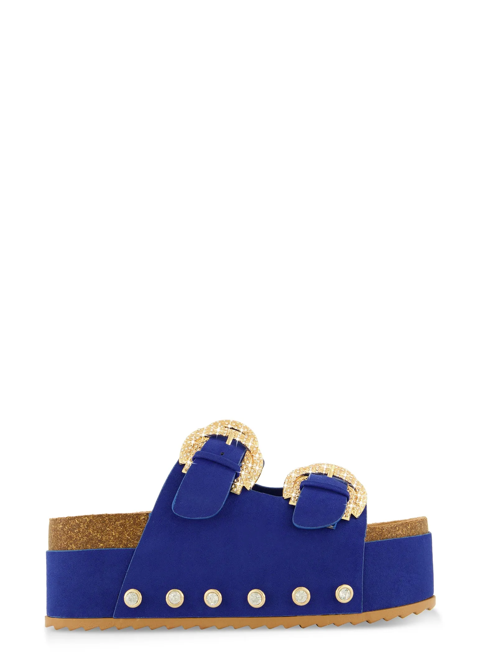 Faux Suede Rhinestone Buckle Platform Footbed Sandals sold by Rainbow product image thumbnail 2