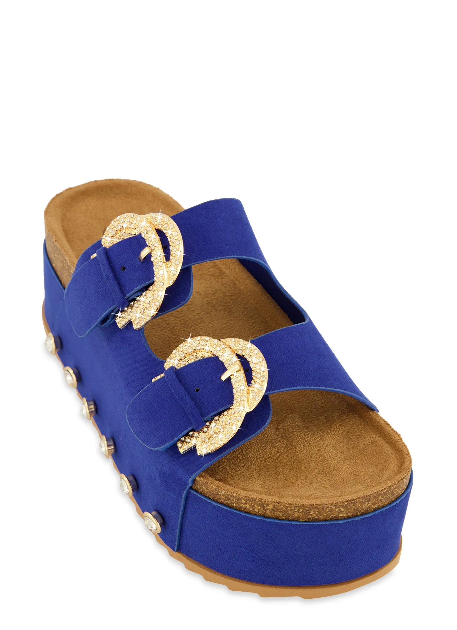 Faux Suede Rhinestone Buckle Platform Footbed Sandals sold by Rainbow