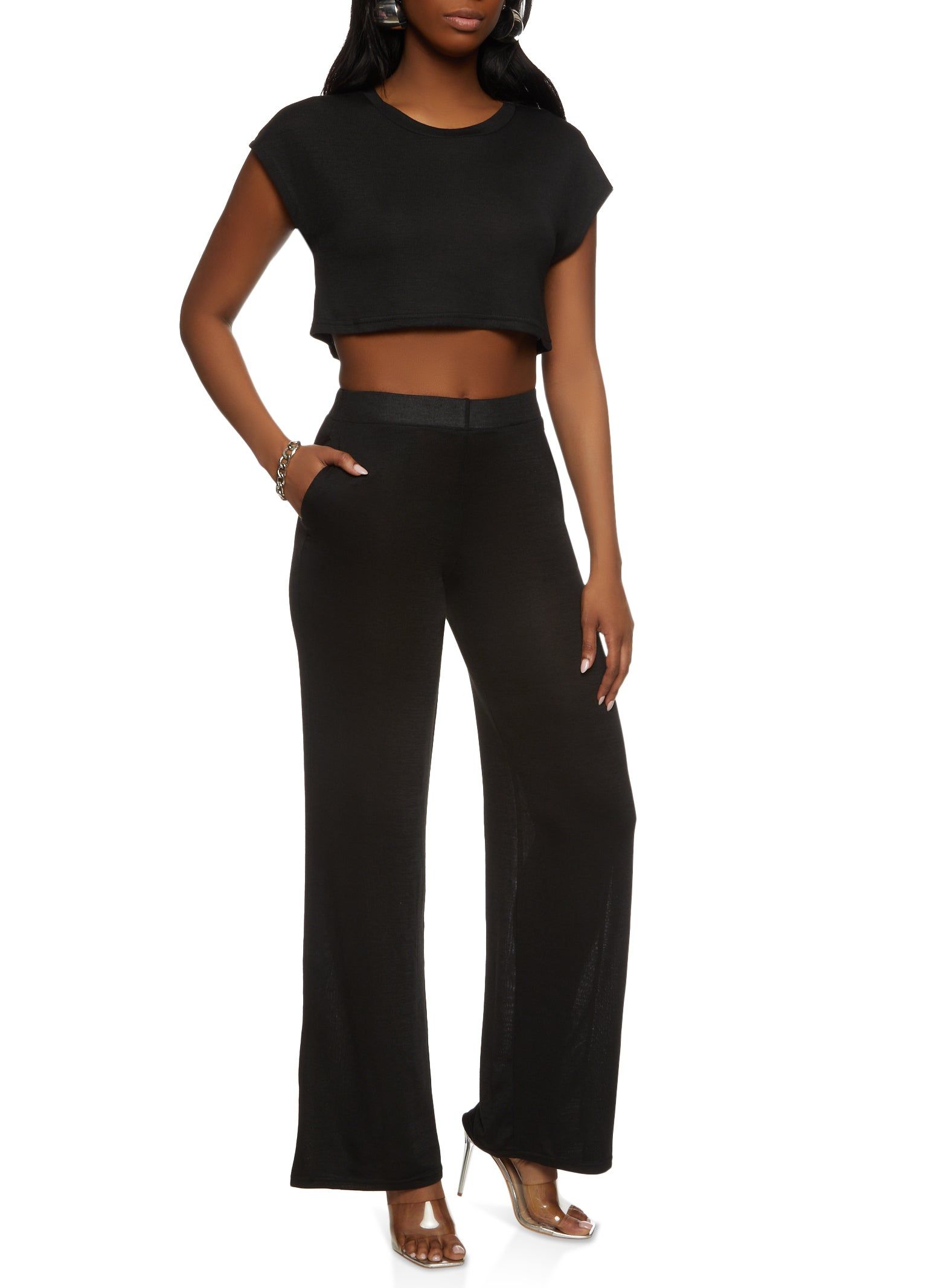 Brushed Knit Short Sleeve Crop Top sold by Rainbow product image thumbnail 2