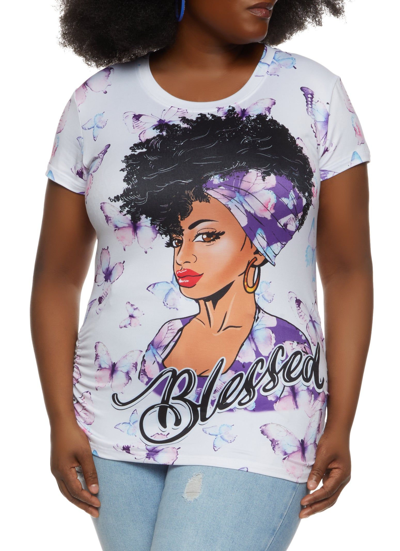 Plus Size Butterfly Print Blessed Graphic Tee sold by Rainbow
