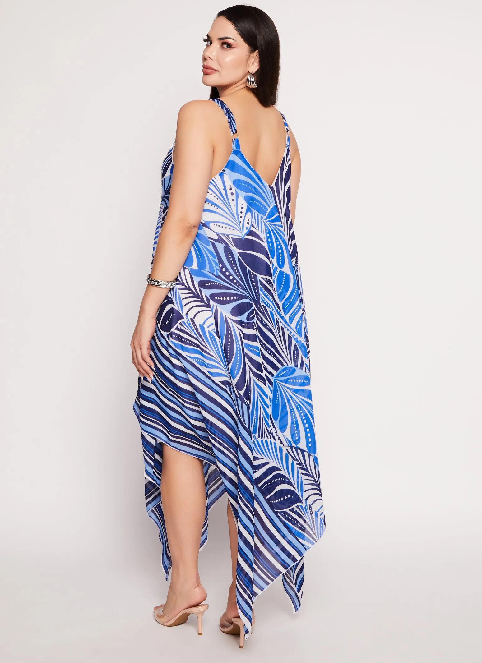 Plus Size Border Print Handkerchief Hem Maxi Dress with Necklace sold by Rainbow product image thumbnail 3