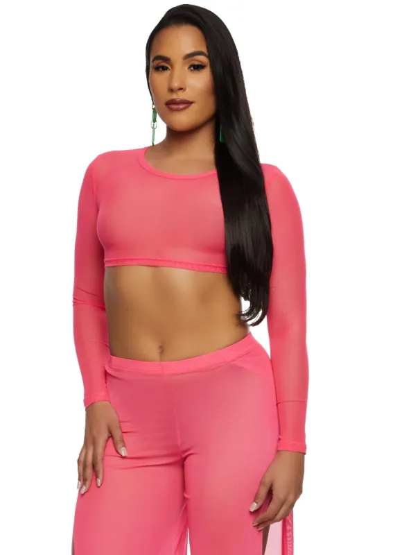 Daisy Mesh Long Sleeve Crop Top sold by Rainbow