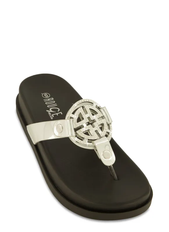Geometric Rhinestone Pendant Platform Thong Sandals sold by Rainbow