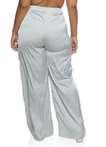 Plus Size Satin Cargo Pocket Palazzo Pants sold by Rainbow