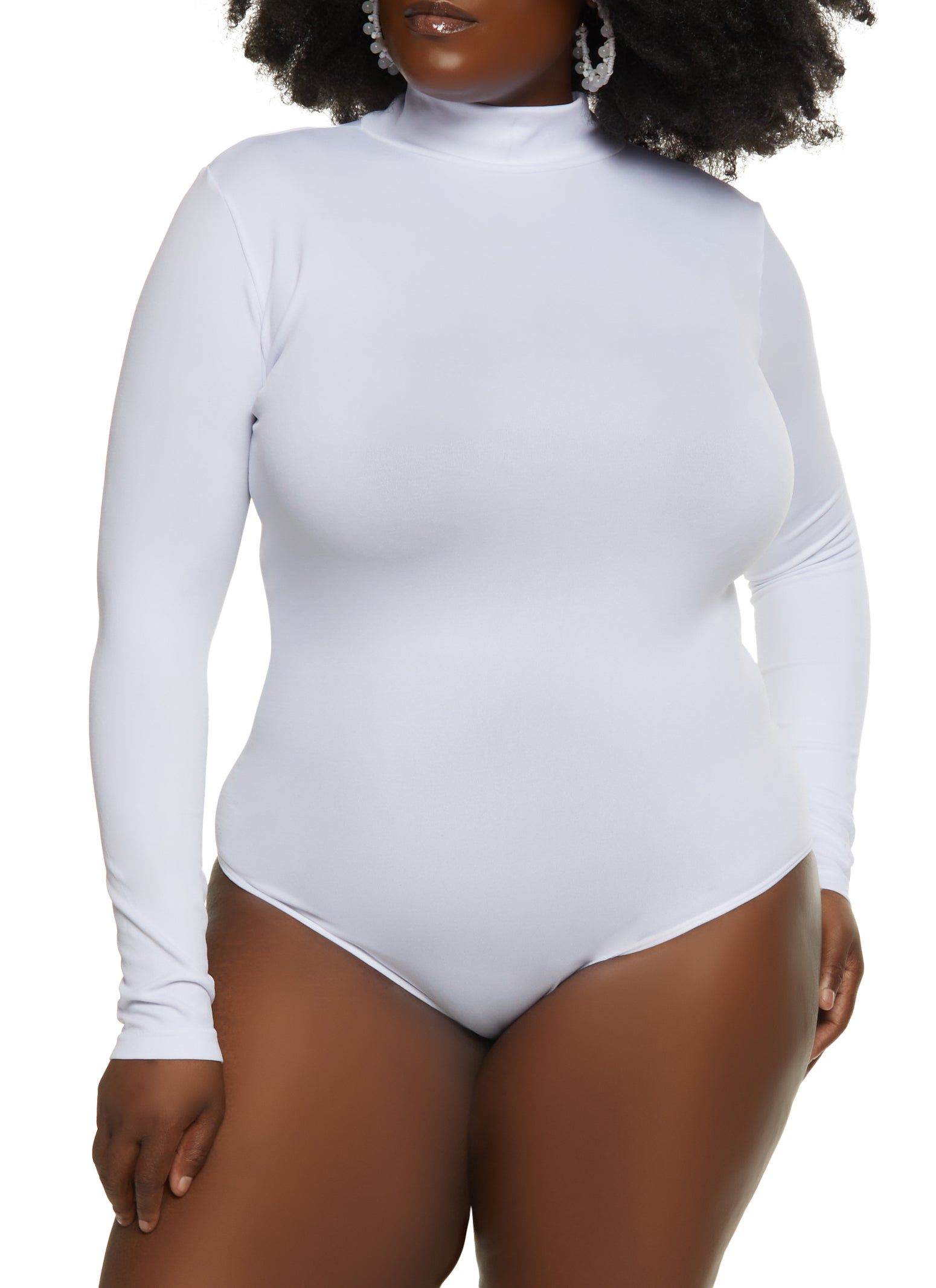 Plus Size Seamless Mock Neck Long Sleeve Bodysuit sold by Rainbow