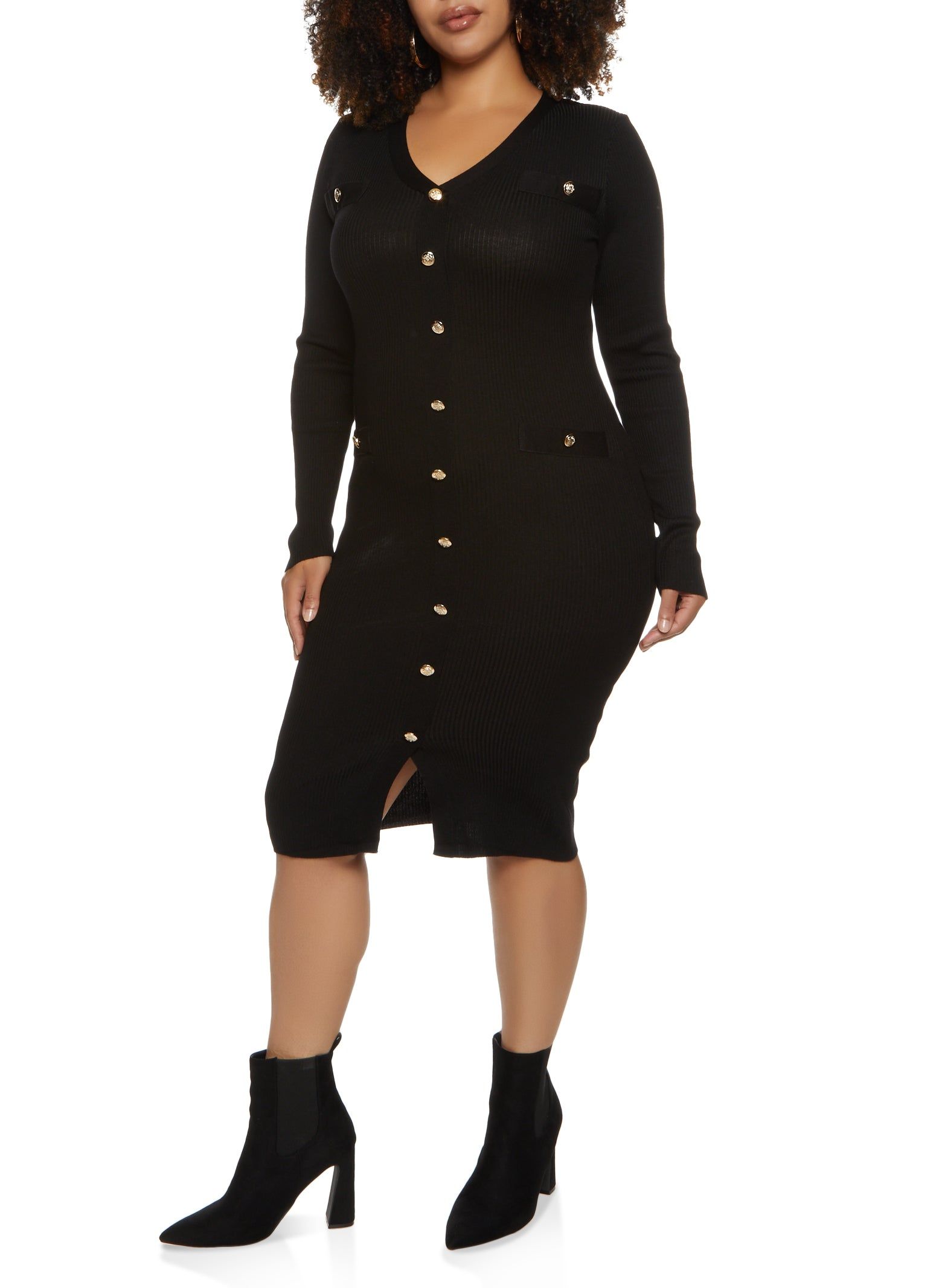 Plus Size Faux Button Midi Sweater Dress sold by Rainbow product image thumbnail 2