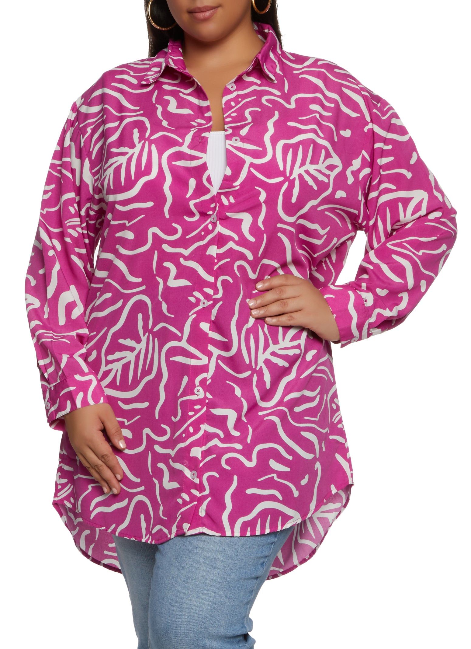 Plus Size Abstract Print Tunic Shirt sold by Rainbow
