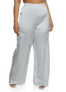 Plus Size Satin Cargo Pocket Palazzo Pants sold by Rainbow